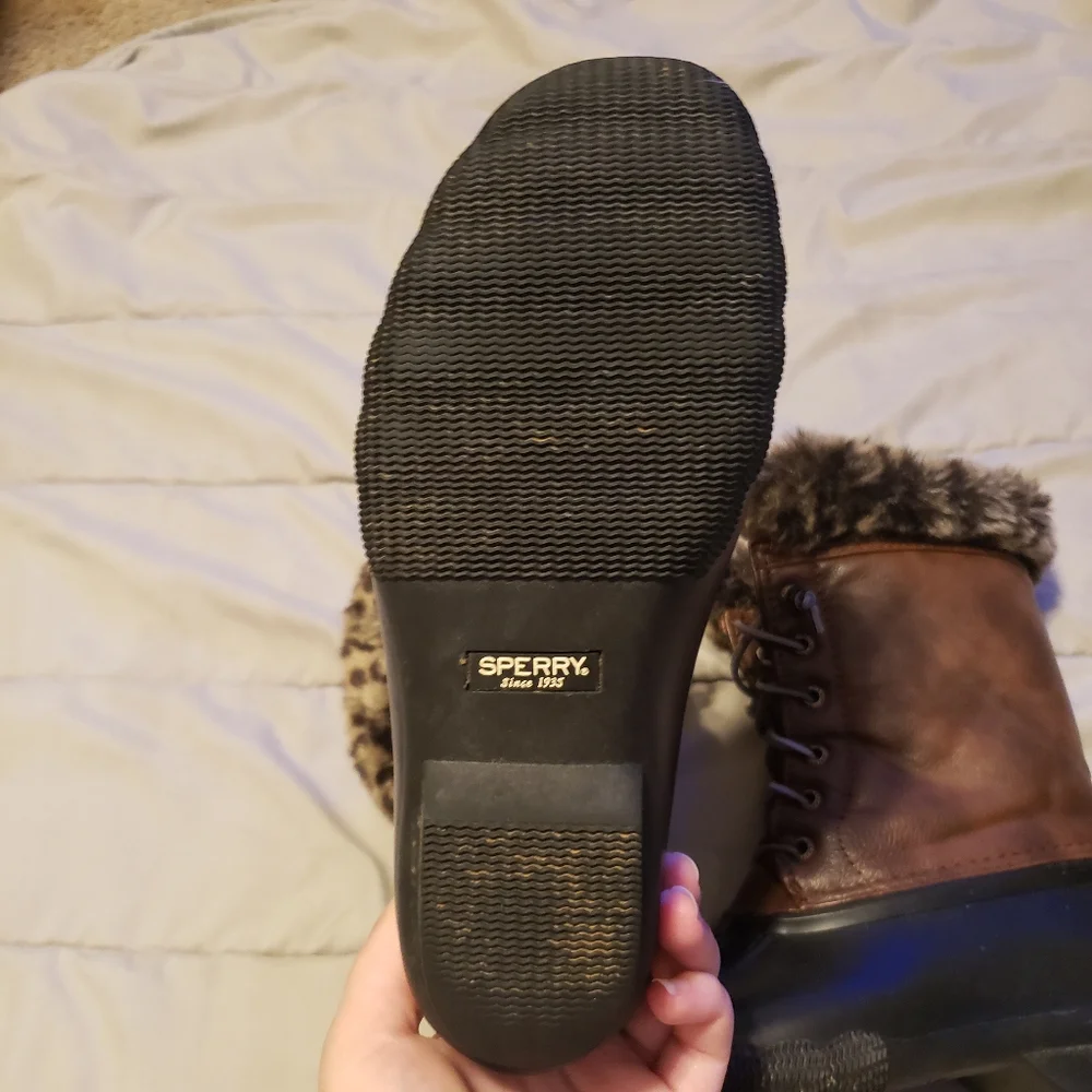 Sperry Girl Brownblack Topsider Saltwater Duck boots fauxfur lining Waterproof 3